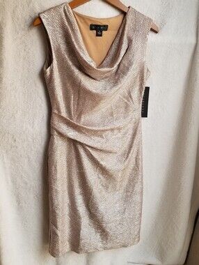 Scarlett Cowl Neck Sheath Dress Metallic Gold Sz 6 NWT